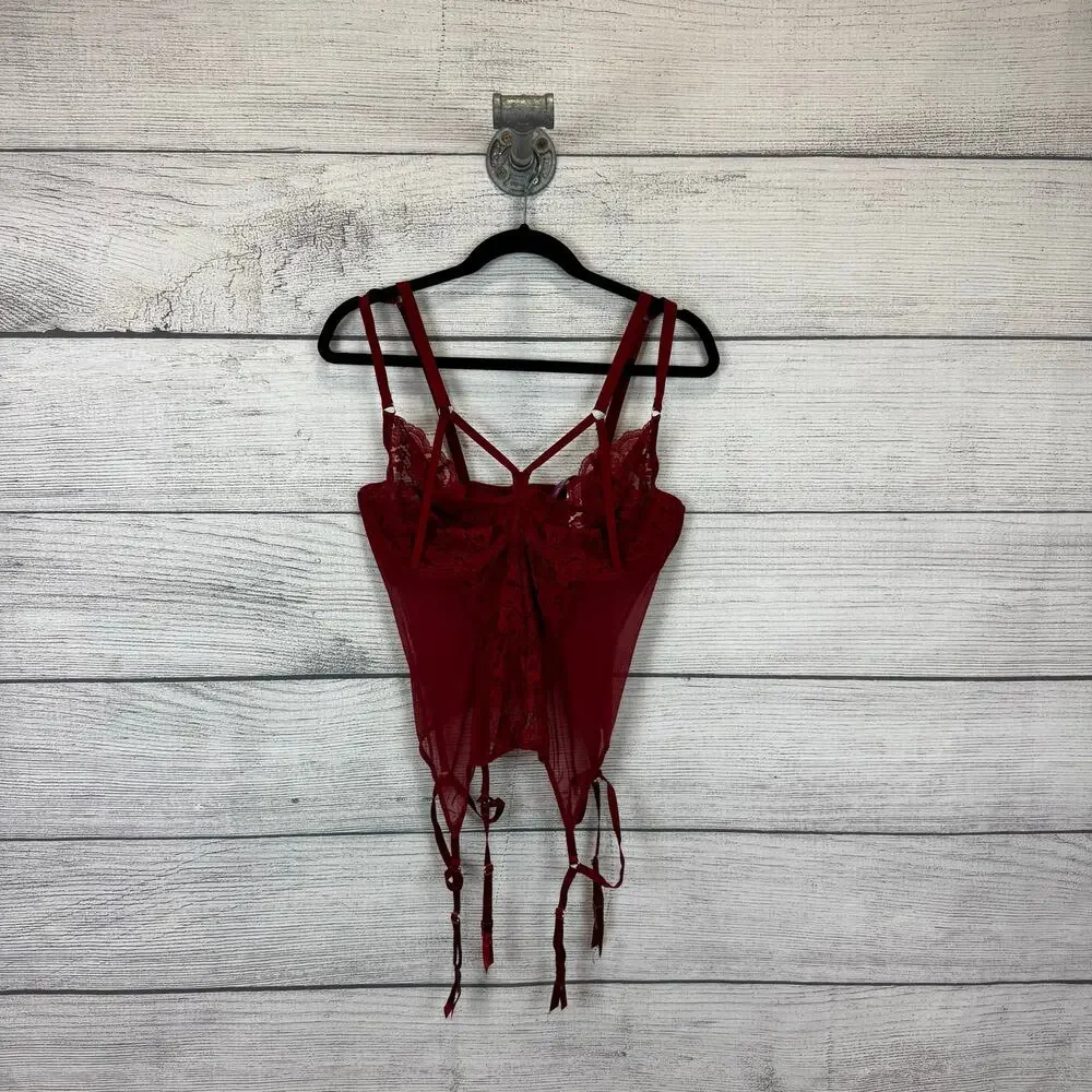 Adore Me Plus Size Burgundy Lace Sheer Veronique Bustier Lingerie Size 2X